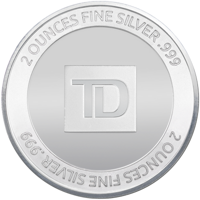 A picture of a 2 oz. TD Silver Round